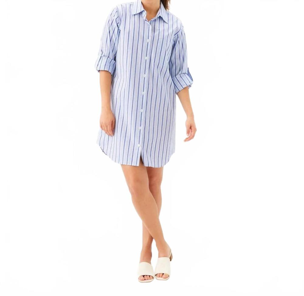 NEW KAREN KANE stripe roll tab shirt dress in blue